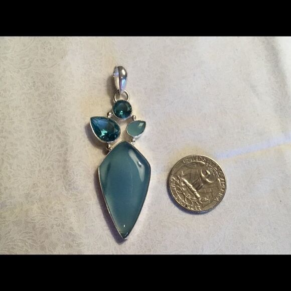 NWOT Sterling Silver Blue Calcedony Pendant - Picture 6 of 12